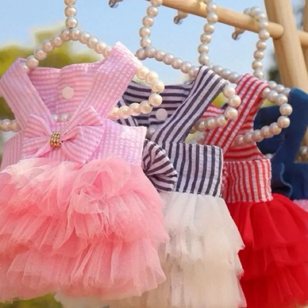 Adorable Pink and White Striped Seersucker and Tulle Small Pet Dress - Picture 3 of 4